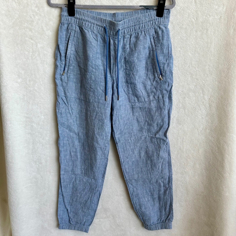 Athleta Cabo / Retreat Linen Jogger Pants Chambray Blue Elastic Waist Women's 4P
